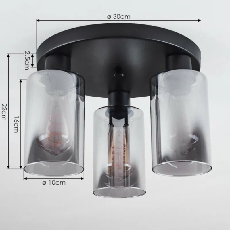 Suspension Verre Fumé-hofstein Plafonnier Hunouri Noir, 3 lumières