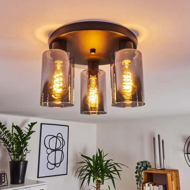 Suspension Verre Fumé-hofstein Plafonnier Hunouri Noir, 3 lumières