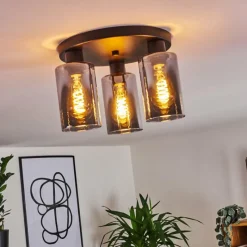 Suspension Verre Fumé-hofstein Plafonnier Hunouri Noir, 3 lumières