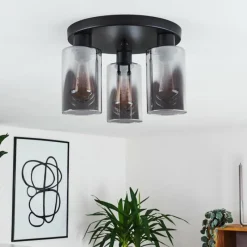 Suspension Verre Fumé-hofstein Plafonnier Hunouri Noir, 3 lumières