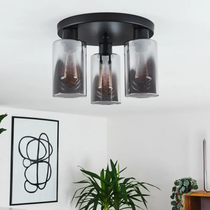 Suspension Verre Fumé-hofstein Plafonnier Hunouri Noir, 3 lumières