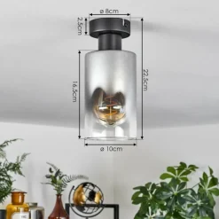 Suspension Verre Fumé-hofstein Plafonnier Hunouri Noir, 1 lumière