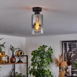 Suspension Verre Fumé-hofstein Plafonnier Hunouri Noir, 1 lumière