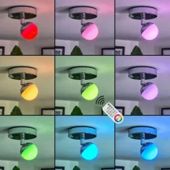 Idual Plafonnier Olivine LED Chrome, 1 lumière, Télécommandes, Changeur de couleurs
