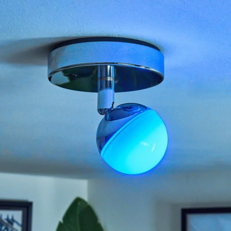 Idual Plafonnier Olivine LED Chrome, 1 lumière, Télécommandes, Changeur de couleurs