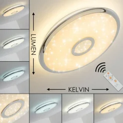 hofstein Plafonnier Jamton LED Chrome, 1 lumière, Télécommandes