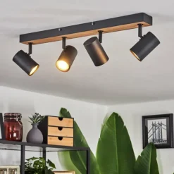 Luminaires Scandinaves-hofstein Plafonnier Javel Brun, Couleur bois, Noir, 4 lumières