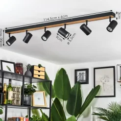 Luminaires Scandinaves-hofstein Plafonnier Javel Brun, Couleur bois, Noir, 6 lumières