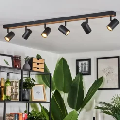Luminaires Scandinaves-hofstein Plafonnier Javel Brun, Couleur bois, Noir, 6 lumières