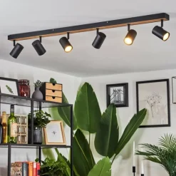 Luminaires Scandinaves-hofstein Plafonnier Javel Brun, Couleur bois, Noir, 6 lumières