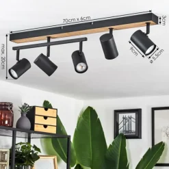 Luminaires Scandinaves-hofstein Plafonnier Javel Brun, Couleur bois, Noir, 5 lumières