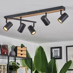 Luminaires Scandinaves-hofstein Plafonnier Javel Brun, Couleur bois, Noir, 5 lumières