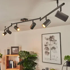 hofstein Plafonnier Javel Brun, Gris, Couleur bois, Noir, 6 lumières