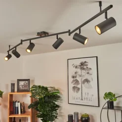 hofstein Plafonnier Javel Brun, Gris, Couleur bois, Noir, 6 lumières