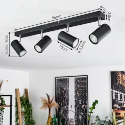 hofstein Plafonnier Javel Chrome, Noir, 4 lumières