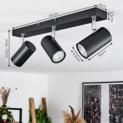 hofstein Plafonnier Javel Chrome, Noir, 3 lumières