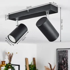 hofstein Plafonnier Javel Chrome, Noir, 2 lumières