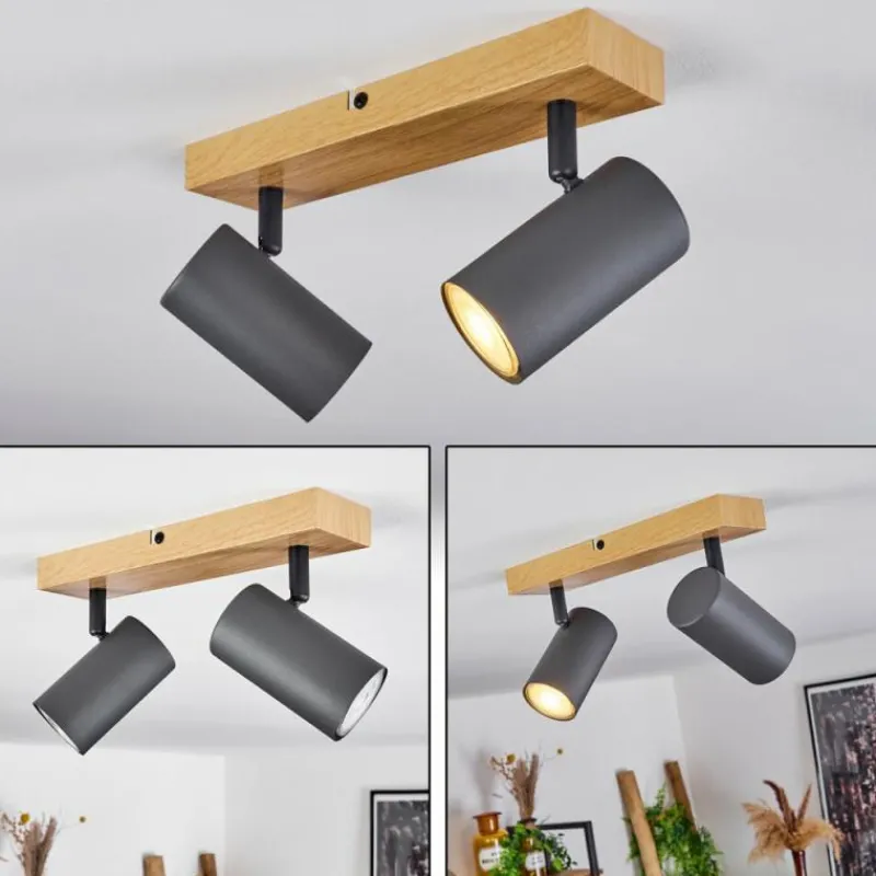 hofstein Plafonnier Javel Couleur bois, Noir, 2 lumières