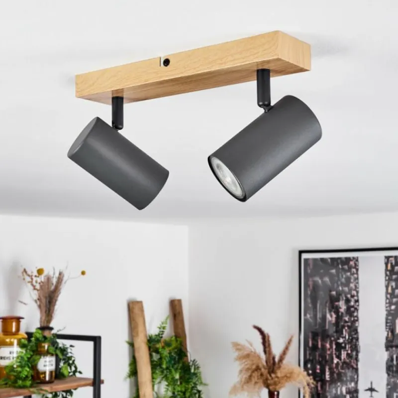 hofstein Plafonnier Javel Couleur bois, Noir, 2 lumières