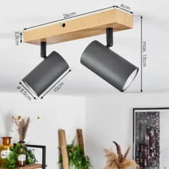 hofstein Plafonnier Javel Couleur bois, Noir, 2 lumières