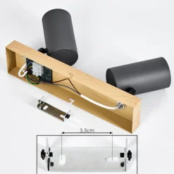 hofstein Plafonnier Javel Couleur bois, Noir, 2 lumières