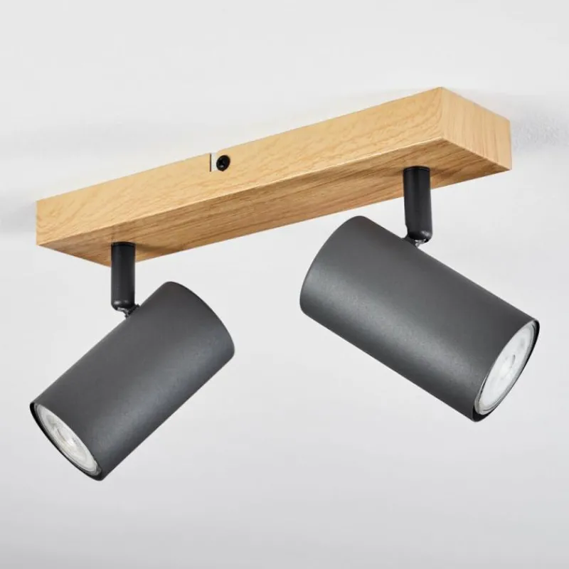 hofstein Plafonnier Javel Couleur bois, Noir, 2 lumières