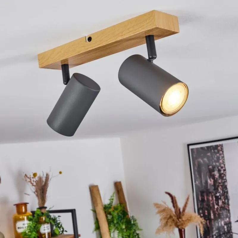 hofstein Plafonnier Javel Couleur bois, Noir, 2 lumières