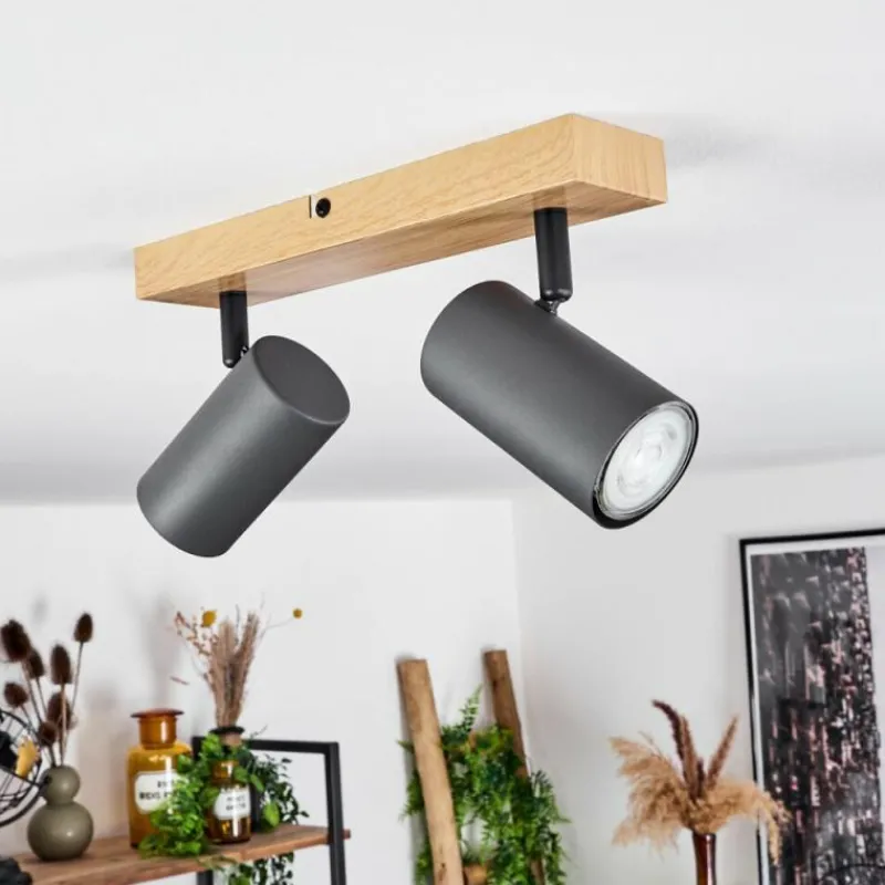 hofstein Plafonnier Javel Couleur bois, Noir, 2 lumières