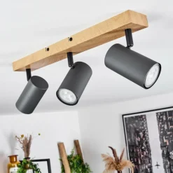 hofstein Plafonnier Javel Couleur bois, Noir, 3 lumières