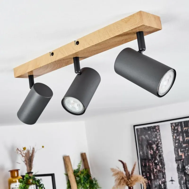 hofstein Plafonnier Javel Couleur bois, Noir, 3 lumières