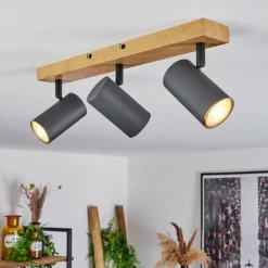 hofstein Plafonnier Javel Couleur bois, Noir, 3 lumières