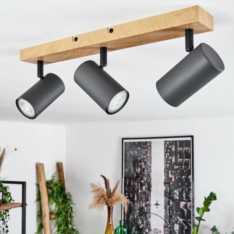 hofstein Plafonnier Javel Couleur bois, Noir, 3 lumières