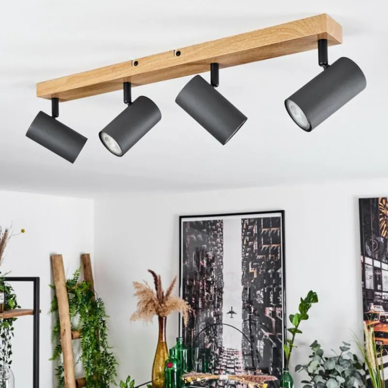 hofstein Plafonnier Javel Couleur bois, Noir, 4 lumières