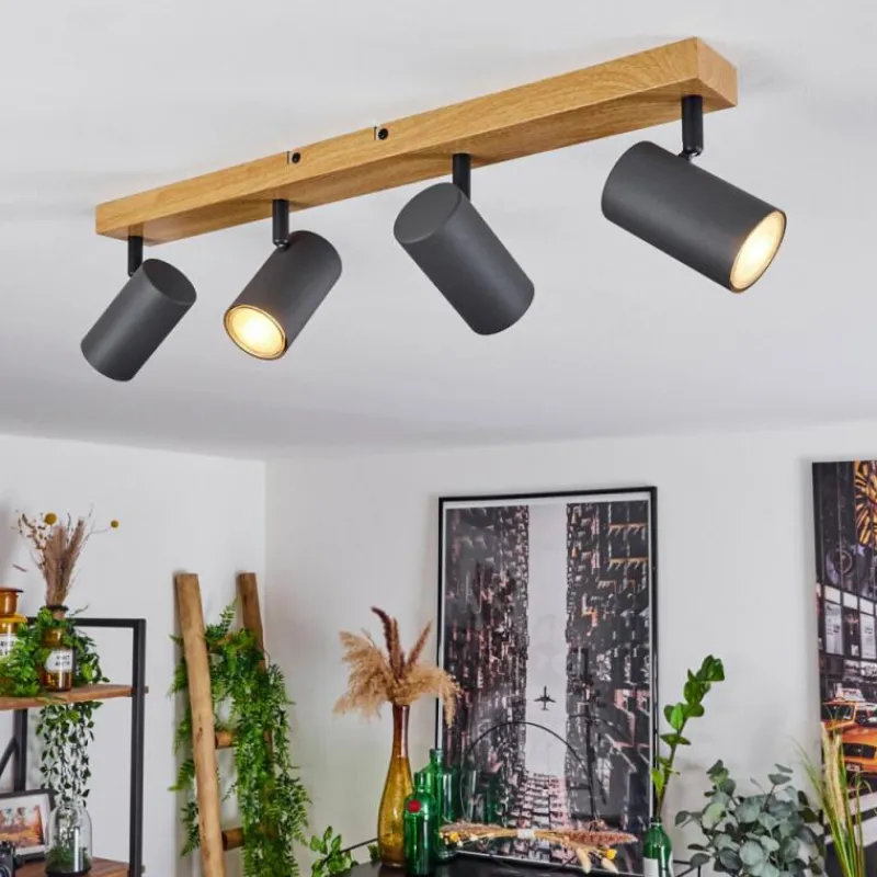 hofstein Plafonnier Javel Couleur bois, Noir, 4 lumières