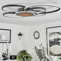 Lampes En Bois-hofstein Plafonnier Kassambene LED Anthracite, Écru, 1 lumière, Télécommandes