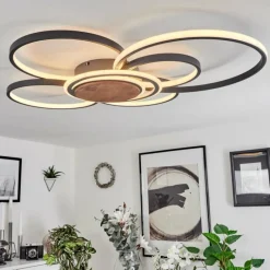 Lampes En Bois-hofstein Plafonnier Kassambene LED Anthracite, Écru, 1 lumière, Télécommandes