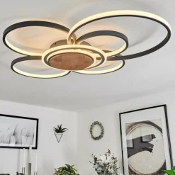 Lampes En Bois-hofstein Plafonnier Kassambene LED Anthracite, Écru, 1 lumière, Télécommandes