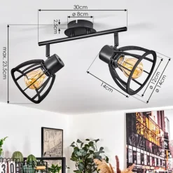 Lampes Industrielles-hofstein Plafonnier Kaurila Noir, 2 lumières