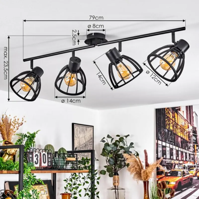 Lampes Industrielles-hofstein Plafonnier Kaurila Noir, 4 lumières