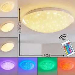 hofstein Plafonnier Kendal LED Blanc, 1 lumière, Télécommandes, Changeur de couleurs* Éclairage Led