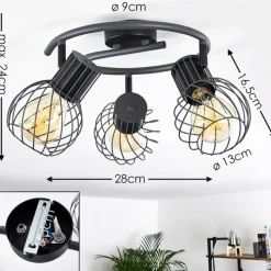 hofstein Plafonnier Kenia Gris, Noir, 3 lumières