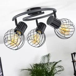 hofstein Plafonnier Kenia Gris, Noir, 3 lumières