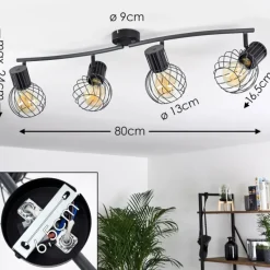 Lampes Industrielles-hofstein Plafonnier Kenia Gris, Noir, 4 lumières