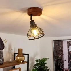 Lampes Industrielles-hofstein Plafonnier Kesao Bois foncé, Noir, 1 lumière