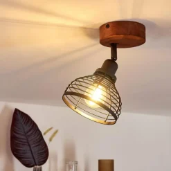 Lampes Industrielles-hofstein Plafonnier Kesao Bois foncé, Noir, 1 lumière