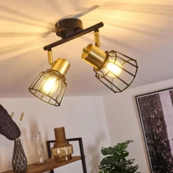 Lampes Vintages & Rétros-hofstein Plafonnier Kesao Laiton, Noir, 2 lumières