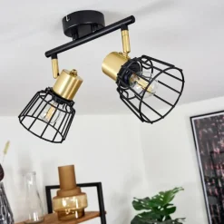 Lampes Vintages & Rétros-hofstein Plafonnier Kesao Laiton, Noir, 2 lumières