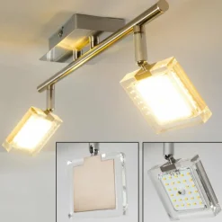 hofstein Plafonnier Kiruna LED Chrome, Nickel mat, 2 lumières* Spots Et Projecteurs