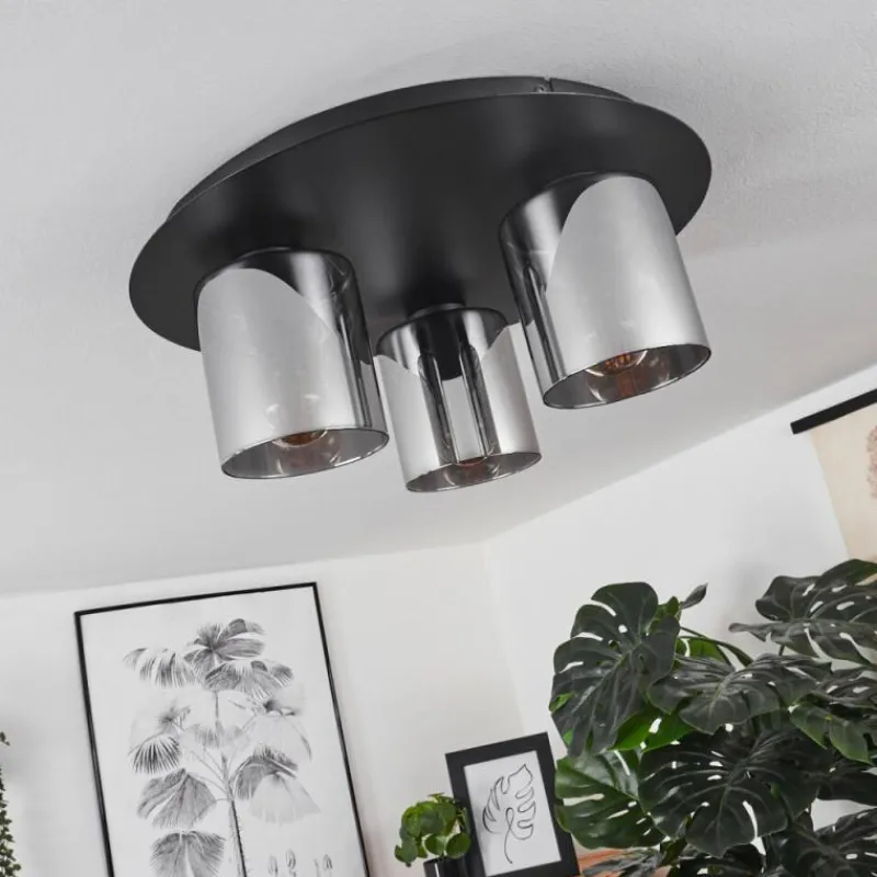 Suspension Verre Fumé-hofstein Plafonnier Klemtoo Noir, 3 lumières