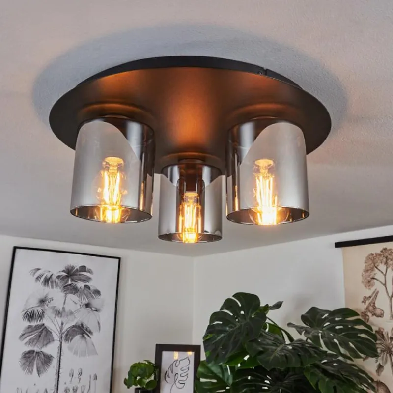 Suspension Verre Fumé-hofstein Plafonnier Klemtoo Noir, 3 lumières